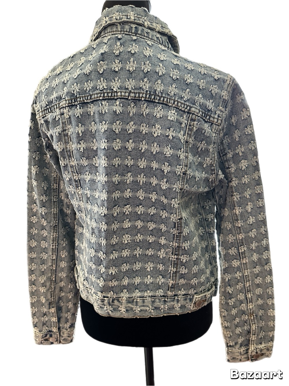 Textured Light Blue Denim Jacket - Women's Jean Jacket - Picture 3 of 8